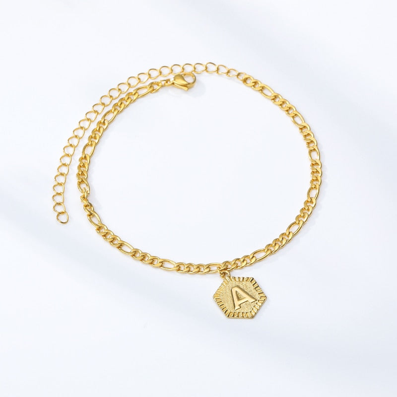 Pulseira Para Pés Com Inicial - Ouro 18K