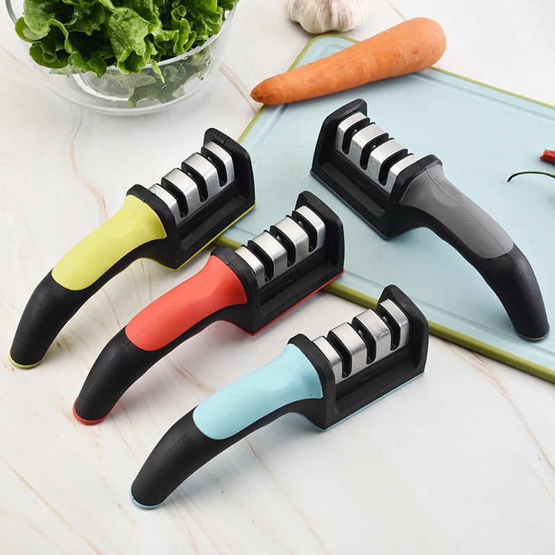 Knife Sharpener Handheld Multi-function 3 Stages Type Quick Sharpening Tool With Non-slip Base Kitchen Knives Accessories Gadget - SeletoPlus