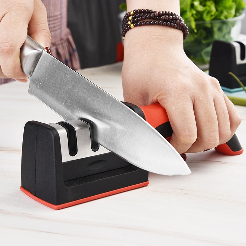 Knife Sharpener Handheld Multi-function 3 Stages Type Quick Sharpening Tool With Non-slip Base Kitchen Knives Accessories Gadget - SeletoPlus